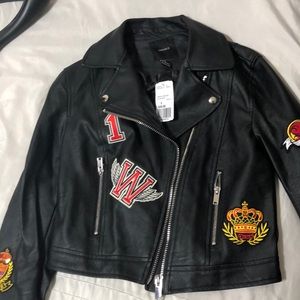 Leather jacket with patches. Adorable. BRAND NEW!!